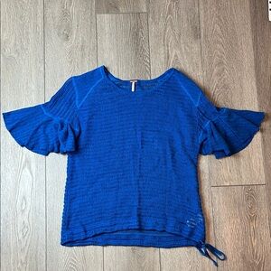 Free People Royal Blue Ruffle Sleeve Blouse large